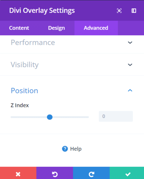 Divi Overlays advanced settings