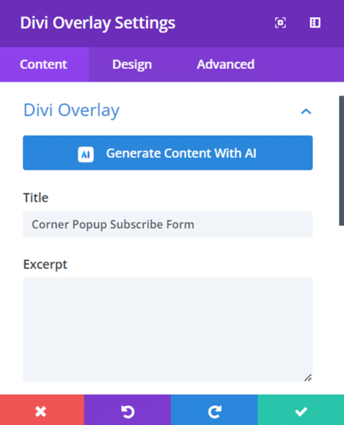 Divi Overlay settings for content