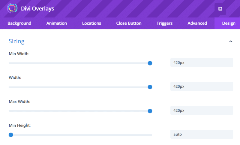 Divi Overlays’ design options