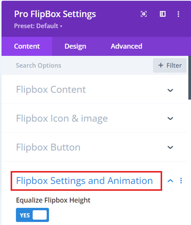 Flip Box Settings and Animation feature