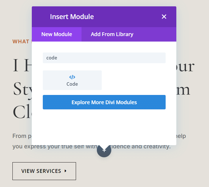 Adding a code module to Divi
