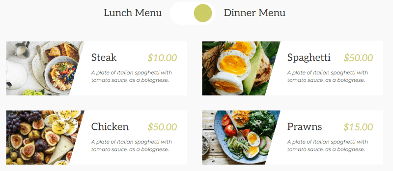 Dinner menu toggle