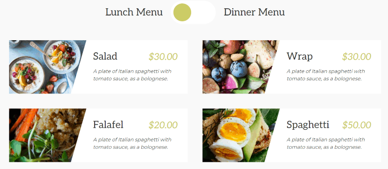 Lunch menu toggle