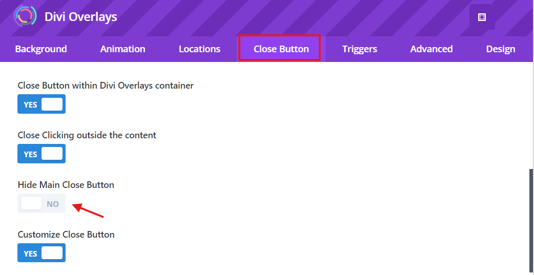 Divi Overlays Hide Main Close Button feature