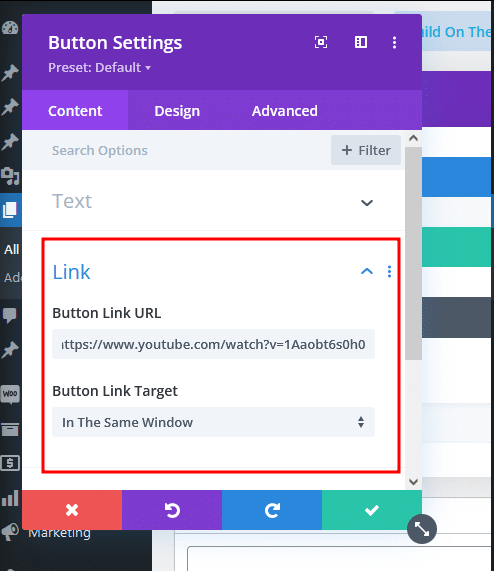 Configuring a button module in Divi