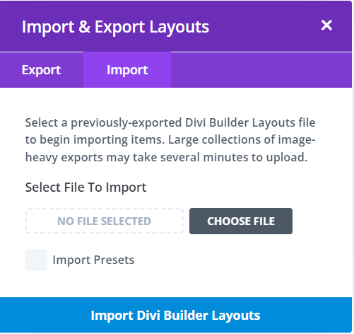 Importing layouts with Divi