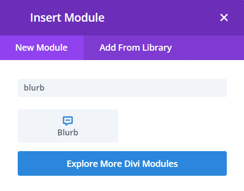 Selecting Divi's blurb module