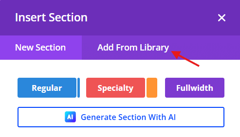 Inserting new section from the library