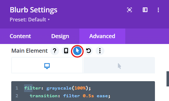 Hover option in Main Element