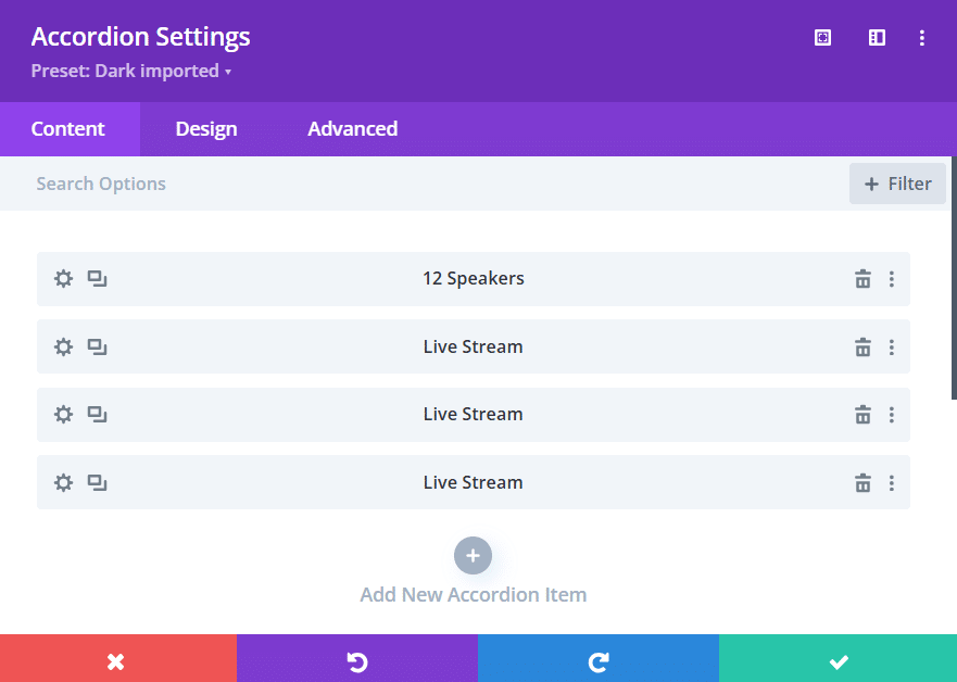 Sample Accordion in the backend