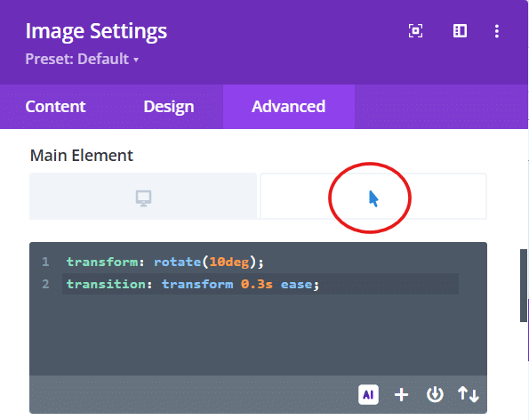 Adding a CSS snippet to hover