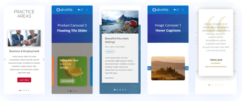 Carousel examples on mobile