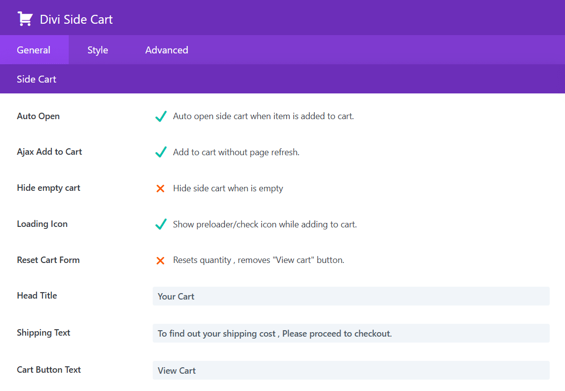 Configuring Divi Side Cart module