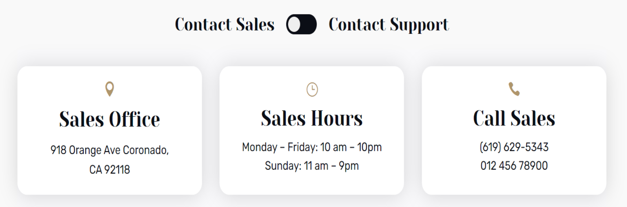 Sample sales content toggle