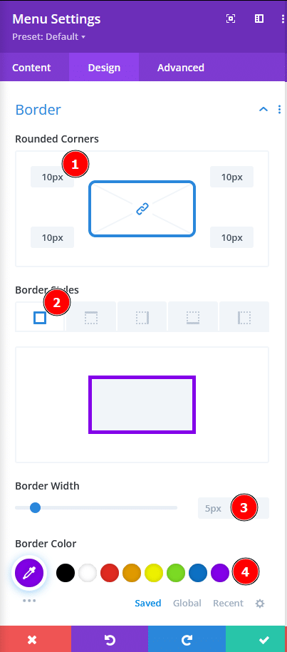 Styling a menu with borders in Divi.