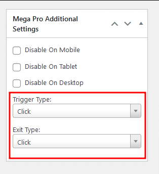 How to change a Divi Mega Pro mega menu trigger and exit types.