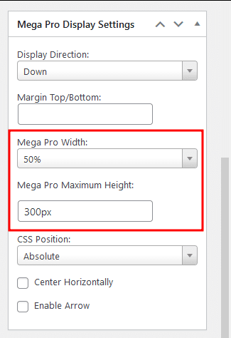 Where to change the size of a Divi Mega Pro item.