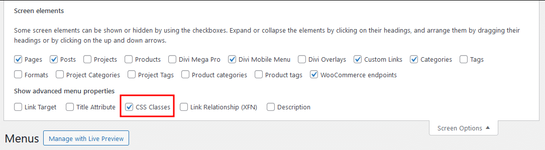 Enabling CSS Classes for menus in WordPress