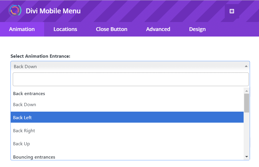 Customizing animation features with Divi Mobile Menu