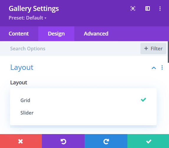 Configuring gallery layout settings