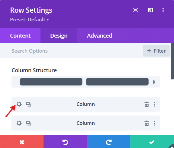 Opening Column options