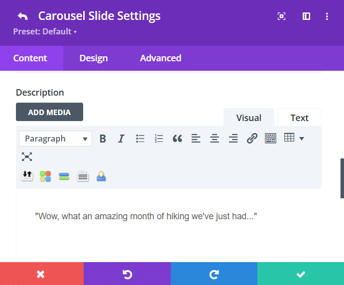 Configuring navigation options in a Pro Carousel