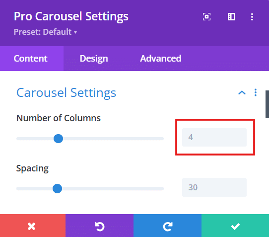 Pro Carousel settings